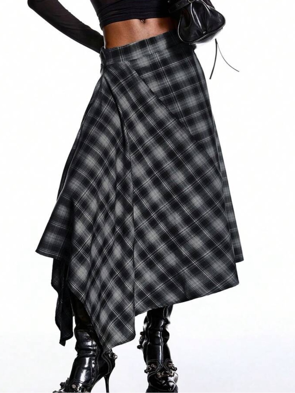 Women's Asymmetrical Hem Plaid Long Skirt, Fashionable For Summer